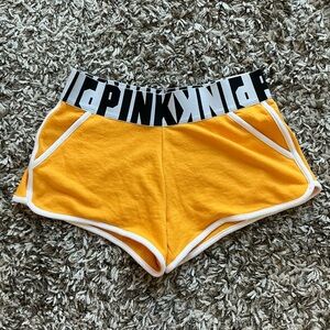 PINK Varsity Yellow Retro Lounge Shorts with Branded Elastic Waistband
